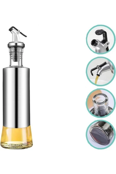 350 ml Sızdırmaz Başlıklı Cam Yağdanlık Paslanmaz Damlatmaz Kapaklı Sosluk Sirkelik Yağ Şişesi ürün görseli 1