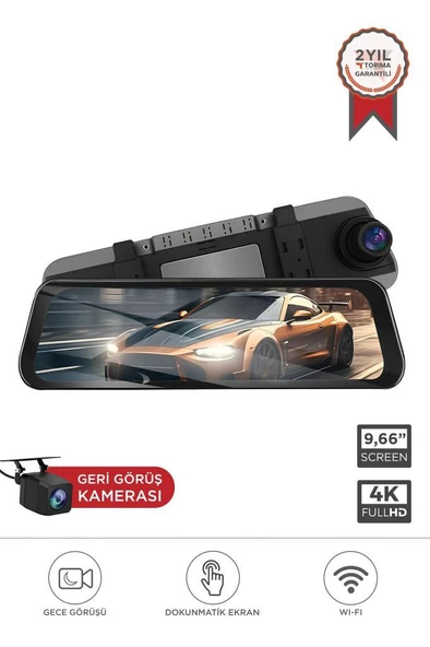 Lenovo M8/8804 Siyah 4K Araç içi 9.6 inç Dokunmatik Dikiz Ayna Gece Görüş GPS ÖnveArka Araç Kamerası ürün görseli 1