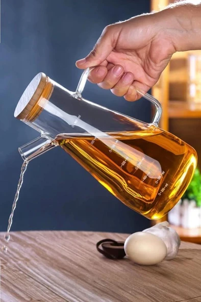 900 ml Bambu Kapaklı Cam Yağdanlık Borosilikat Sızdırmaz Yağlık Sirkelik Yağ Şişesi Sosluk ürün görseli 1