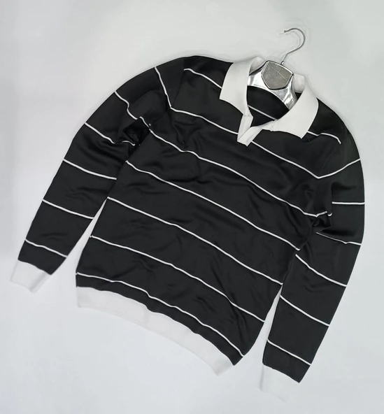 Slim Fit Polo Yaka Uzun Kol Erkek Örme Triko - Resim 2