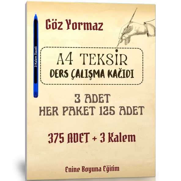 A4 Teksir Kağıdı Ders Çalışmak İçin (3 Paket + 3 Kalem) ürün görseli 1