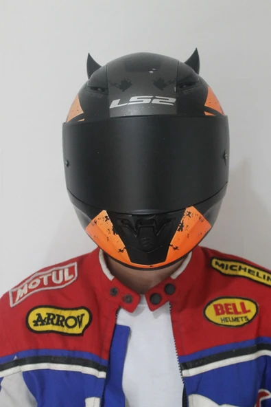 mstories Motosiklet Kask Şeytan Boynuzu Süsü Aksesuarı Parlak Siyah Aparat - Orta ürün görseli 1