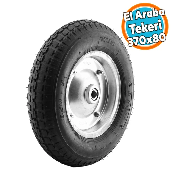 Havalı Dublex El Arabası Yük Taşıma Tekeri Siboplu Bilyeli Rulmanlı 370x80 mm Çelik Jant Tekerlek ürün görseli 1