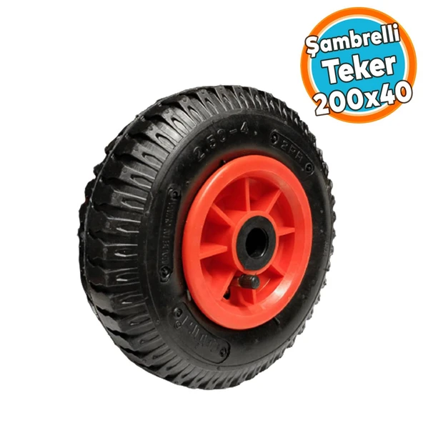 Yük Taşıma Arabası Tekeri El Arabası Burçlu Şişme Şambelli İç Lastikli Teker 200x40 mm Plastik Jant ürün görseli 1