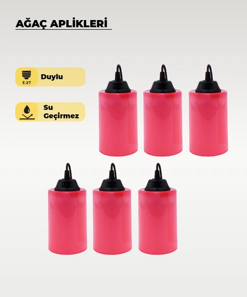 Şeker Pembe Silindir Ağaç Feneri 6 Adet ürün görseli 1