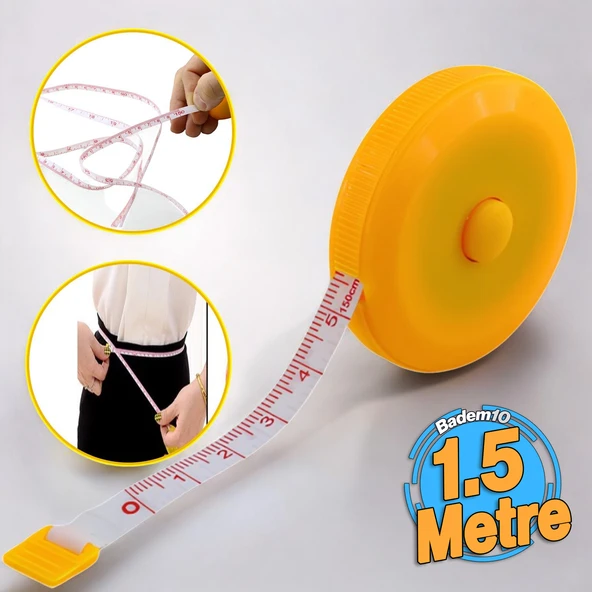 1,5 Metre Basmalı Otomatik Metre 150 cm Mezura Makaralı Ölçüm Terzi Mezurası Diyetisyen Bel Bandı ürün görseli 1