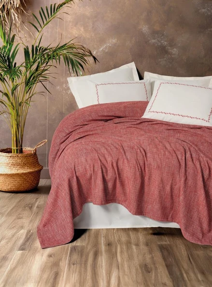 Cotton Box Embrova Şönil Çift Kişilik Yatak Örtüsü/Pike Takımı Loom Bordo ürün görseli 1