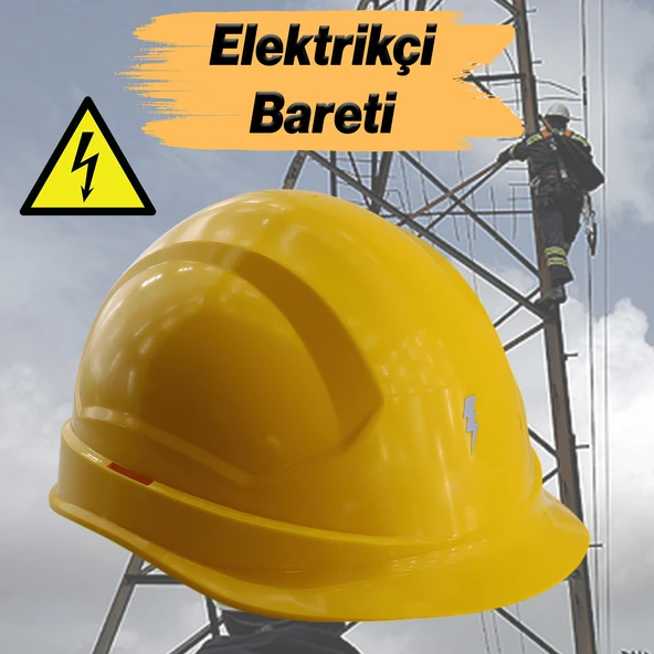 Elektrikçi Bareti Baş Koruyucu Baret Sarı En 397:2012+A1:2012 Standartlara Uygun Kayışlı Ter Bezli ürün görseli 1