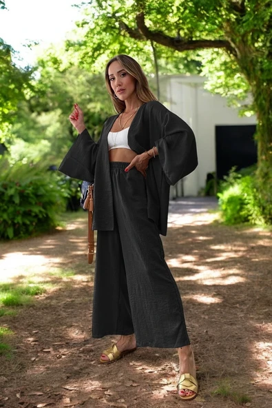 Yazlık Kimono Salaş İkili Keten Takım ürün görseli 1
