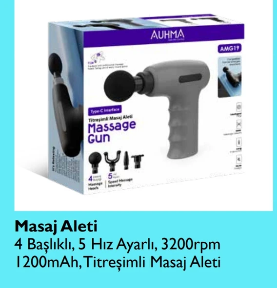 AMG 19 4 Başlık 5 hız ayarlı 3200 RPM 1200 RPM şarjlı titreşimli masaj aleti ürün görseli 1