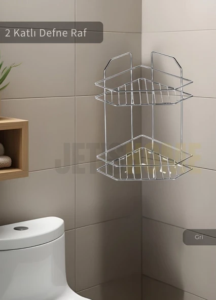 Banyo Rafı Mutfak Rafı Paslanmaz Baharatlık 2 Katlı Köşelik Şampuanlık Krom ürün görseli 1