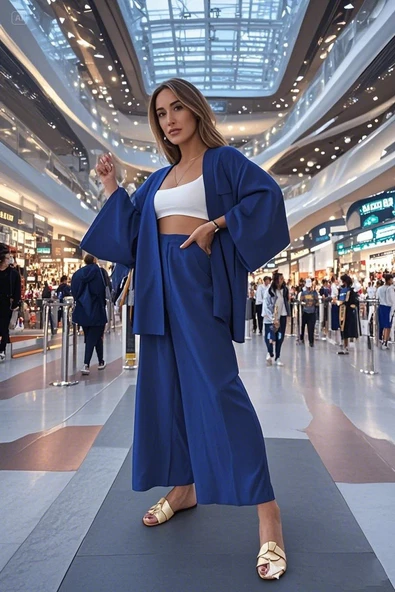 Yazlık Rahat Kimono Lacivert Alt Üst Takım ürün görseli 1