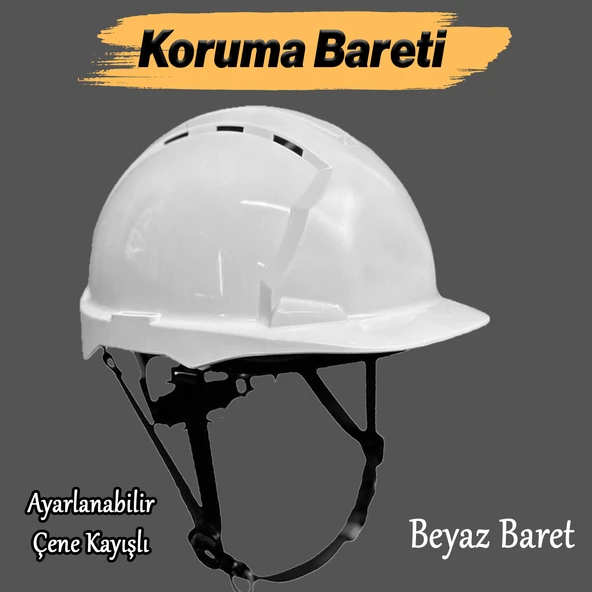 Baş Koruyucu Baret Beyaz EN397:2012+A1:2012 Standartlarına Uygun Kayışlı Ter Bezli ürün görseli 1