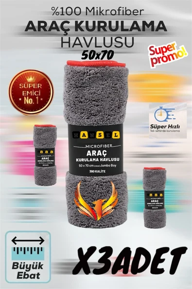 Mikrofiber Oto Kurulama Bezi Büyük Boy 50/70 Cm 3 ADET ürün görseli 1