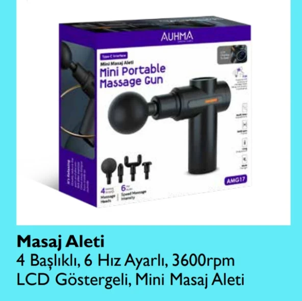 AMG 17 4 Başlık 6 hız ayarlı 3600 LCD göstergeli şarjlı titreşimli masaj aleti ürün görseli 1