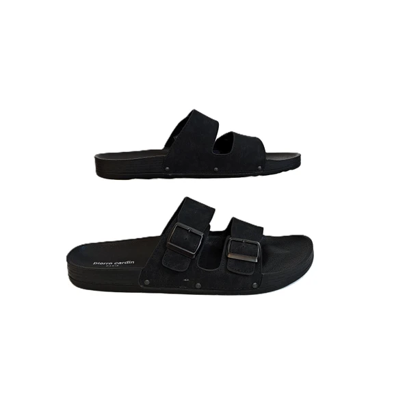 Pierre Cardin 7038 Siyah Çift Tokalı Büyük Numara Erkek Terlik ürün görseli 1