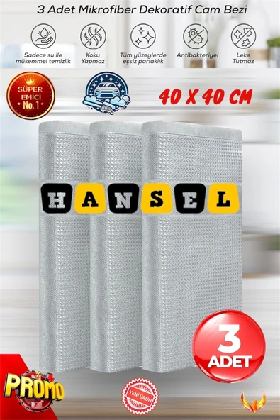 Hansel ( 3 Adet ) Cam Ve Ayna Bezi Mikrofiber Genel Temizlik Bezi Çok Renkli Kurulama Gerektirmez 40x40 Cm ürün görseli 1