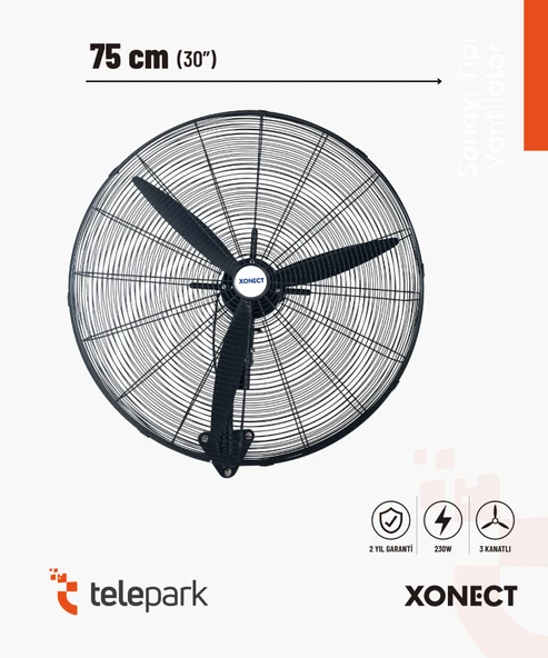 Xonect Profesyonel Sanayi Tipi Vantilatör 75 CM (30 İnç)  Yüksek Performanslı Soğutma  XDF30 ürün görseli 1