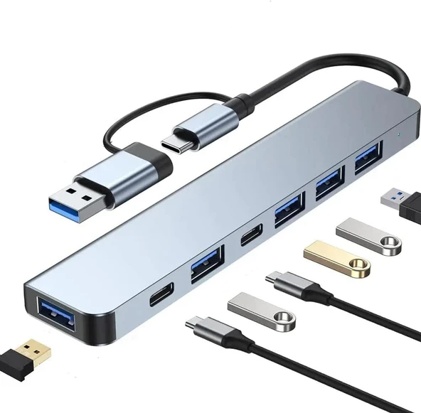 Alfalink Alüminyum 7in1 Usb Hub USB/Type-c To USB 3.0 Tak Çalıştır 100W PD Şarj MacBook Air/Pro Uyumlu ürün görseli 1