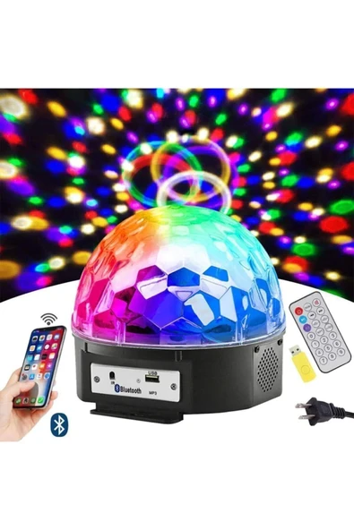 Led Cristal Sihirli Küre Bluetooth'lu Uzaktan Kumandalı Mp3 Çalarlı Parti Ve Disko Topu 30w ürün görseli 1