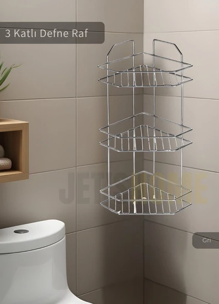 Banyo Rafı Mutfak Rafı Paslanmaz Baharatlık 3 Katlı Köşelik Şampuanlık Krom ürün görseli 1