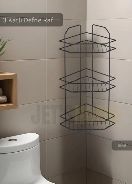 Banyo Rafı Mutfak Rafı Paslanmaz Baharatlık 3 Katlı Köşelik Şampuanlık Siyah ürün görseli 1