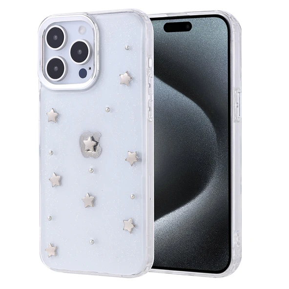 Apple iPhone 15 Pro Max Kılıf Airbag Tasarımlı Simli Şeffaf Zore Kutup Kapak ürün görseli 1