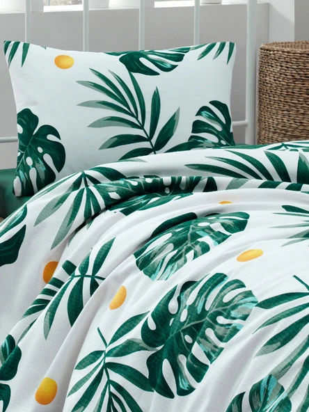 Upstyle Pike Seti Baskılı Tek Kişilik Monstera Yeşil - Resim 3