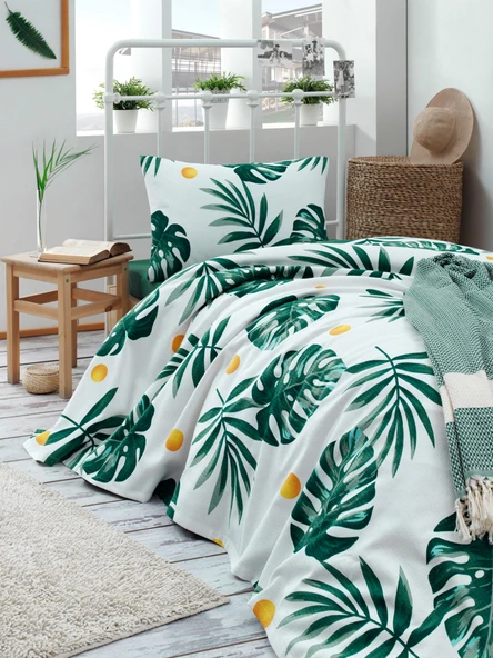 Upstyle Pike Seti Baskılı Tek Kişilik Monstera Yeşil ürün görseli 1