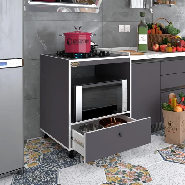 Kenzlife ocak dolabı piraye gri 85*70*60 XLARGE çekmeceli hazır mutfak ankastre gömme ocak için ürün görseli 1