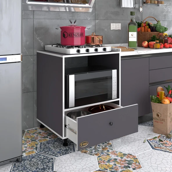 Kenzlife ocak dolabı nevresel gri 85*70*60 XLARGE çekmeceli hazır mutfak klasik setüstü ocak için sabit tabla ürün görseli 1