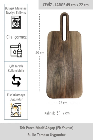 Yekpare Masif Ahşap Sunum Tahtası Kesme Tahtası Ceviz Large ürün görseli 1