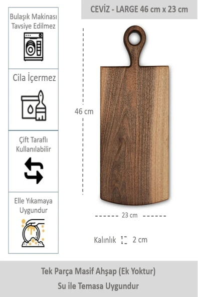 Yekpare Masif Ahşap Sunum Tahtası Kesme Tahtası Ceviz Large ürün görseli 1