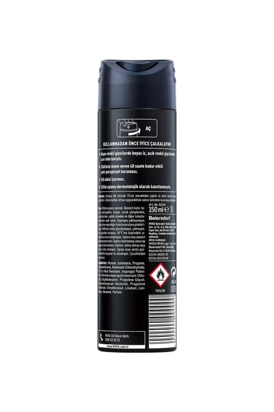 Nivea Invisible For Black & White Orijinal Deodorant For Men 150 ml - Resim 2
