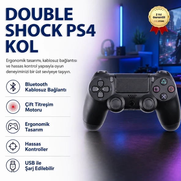 Gamepad Ps4 Siyah Doubleshock Wireless Joystick Kablosuz Ps4 Oyun Kolu ürün görseli 1