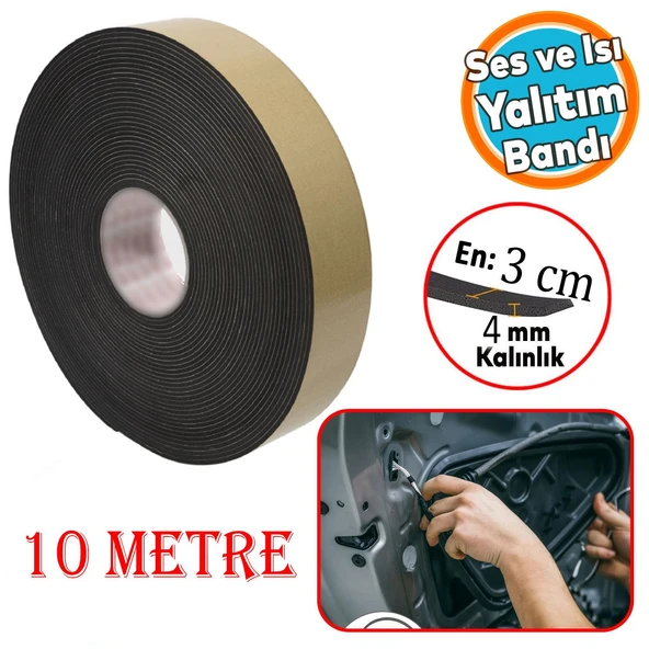 Araç Oto Ses Isı Yalıtım İzolasyon Bandı Yapışkanlı Bant Epidyen Sünger En 30 mm Kalın 4 mm 10 Metre ürün görseli 1