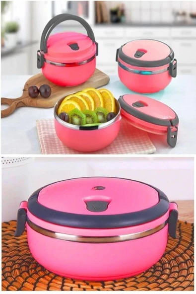 2'Li Sızdırmaz Yemek Termosu Sefer Tası Saklama Kabı 0,75 Lt, Açık Pembe / Gri (Teşhir) ürün görseli 1