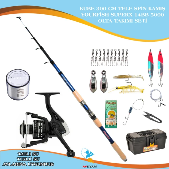 Avlivari Kube Ultimate 300 Cm 50-100 - Avlivari Kube Ultimate 300 Cm 50-100 Avlivari Yourfish Superx 14BB 5000 Olta Makinası  Tam Takım Lüx Usta Profesyonel Hobi Göl ve Deniz Olta Seti ürün görseli 1