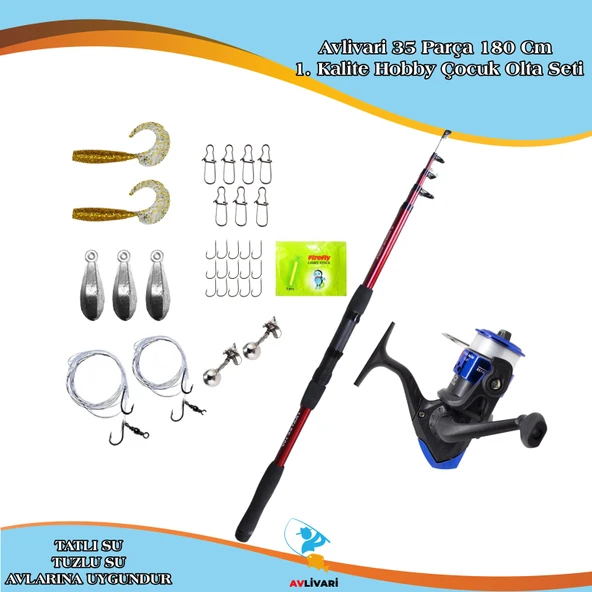 Avlivari 35 Parça 180 Cm 1. Kalite Kompakt, Özel, Taşınabilir Hobby Çocuk Olta Seti ürün görseli 1