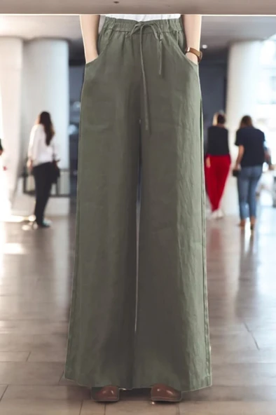 Yazlık Beli Lastikli Tasarım Keten Pantolon ürün görseli 1