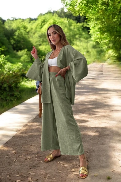 Yazlık Rahat Kimono Keten Takım ürün görseli 1