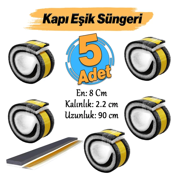 Yapışkanlı Kapı Altı Eşik Süngeri İnce Köpük Soğuk İzolasyon Bandı Fitili 90 cm 5 Adet ürün görseli 1