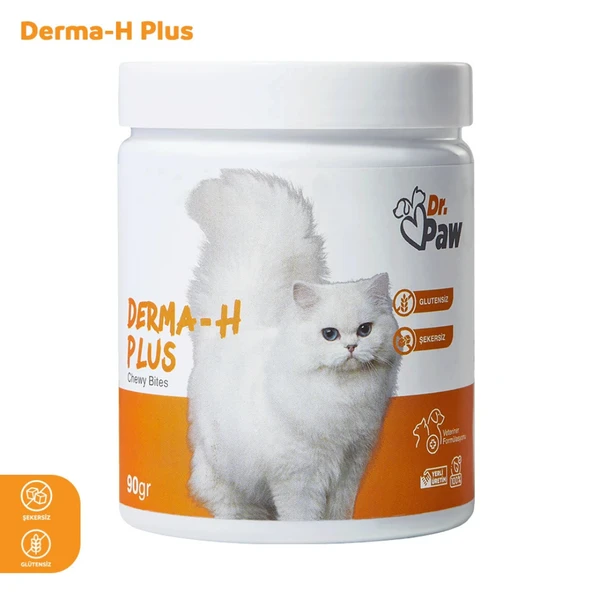 Derma H Plus: Kediler için Glütensiz ve Şekersiz Tüy ve Cilt Sağlığı Destekleyici Çiğnenebilir Tablet (90 gr) ürün görseli 1