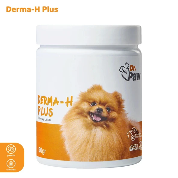 Derma H Plus: Küçük Irk Köpekler İçin Glütensiz ve Şekersiz Tüy ve Cilt Sağlığı Destekleyici Çiğnenebilir Tablet (90 gr) ürün görseli 1