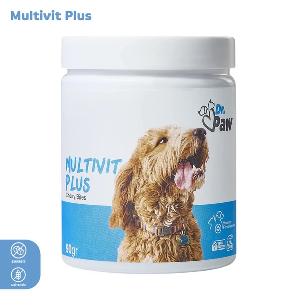 Multivit Plus: Küçük Irk Köpekler için Glütensiz ve Şekersiz Günlük Vitamin Takviyesi Çiğnenebilir Tablet (90 gr) ürün görseli 1