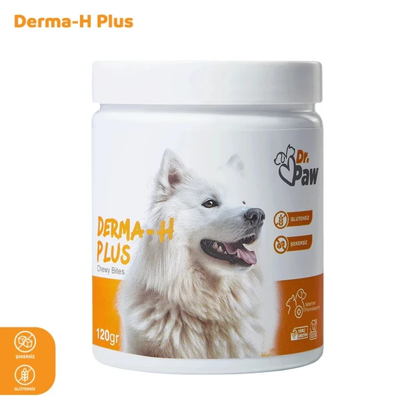 Derma H Plus: Köpekler için Glütensiz ve Şekersiz Tüy ve Cilt Sağlığı Destekleyici Çiğnenebilir Tablet (120 gr) ürün görseli 1