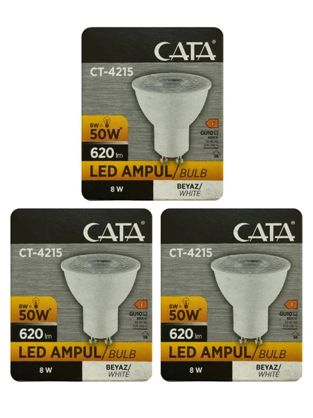 (3 Adet) Cata 8W (50W) 6500K (Beyaz Işık) GU10 Duylu Led Spot Ampul ürün görseli 1