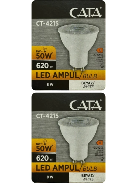 (2 Adet) Cata 8W (50W) 6500K (Beyaz Işık) GU10 Duylu Led Spot Ampul ürün görseli 1