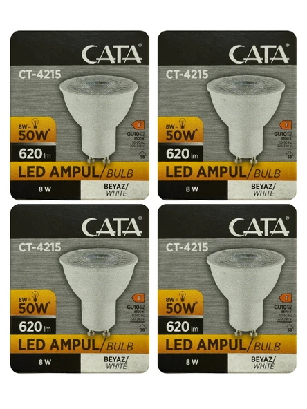 (4 Adet) Cata 8W (50W) 6500K (Beyaz Işık) GU10 Duylu Led Spot Ampul ürün görseli 1