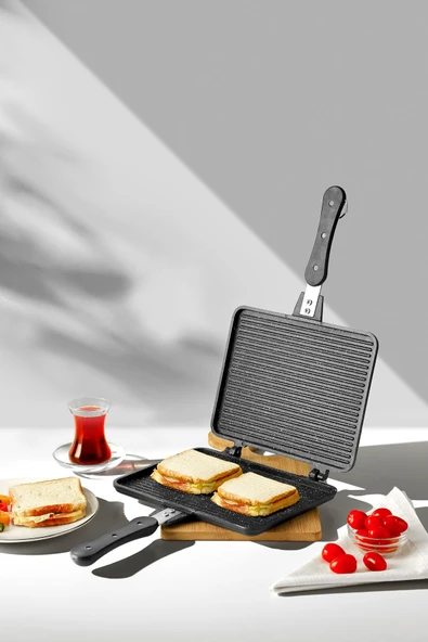 Nehir döküm maxi büyük teflon ocak üstü tost makinası - el tostu ürün görseli 1